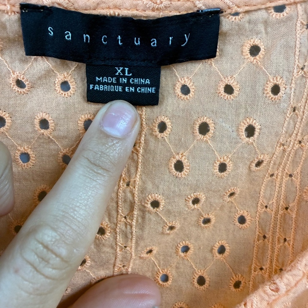 Sanctuary Orange Eyelet V-Neck Drawstring Blouse - Picture 2 of 6